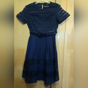 Elliatt Duchess Dress Size Med Navy Blue Sheer Lined Chiffon Cocktail